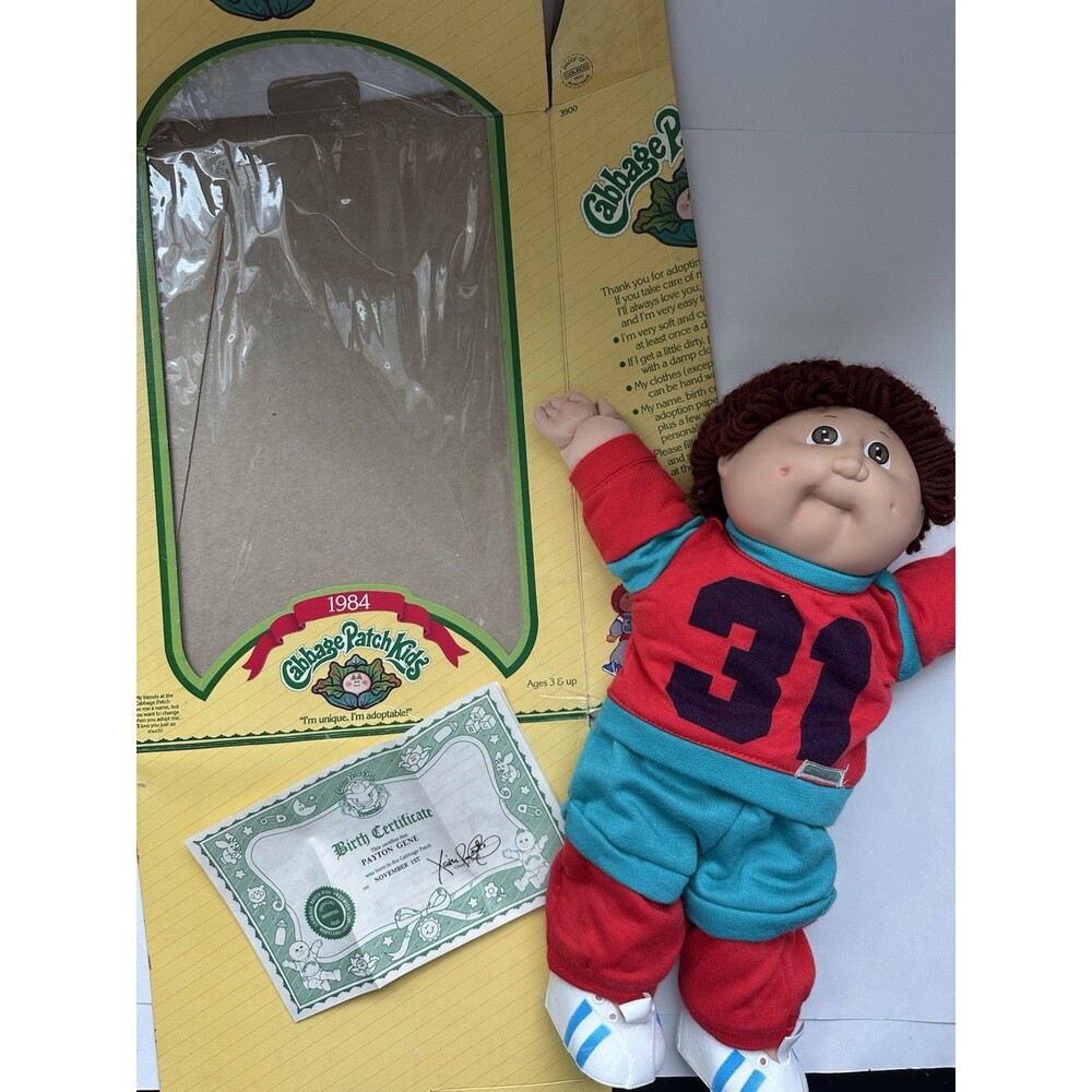 Vintage Cabbage patch Brown Yarn Hair With Box And Papers Coleco 1980s